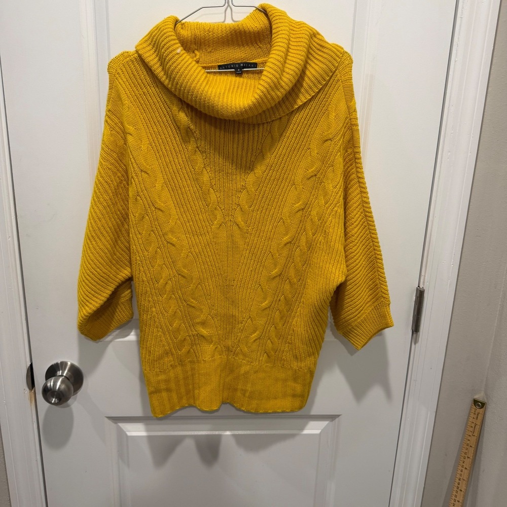 Antonio Melani Womens Cowl Neck 100% Wool Cable Knit Sweater Yellow Size Small